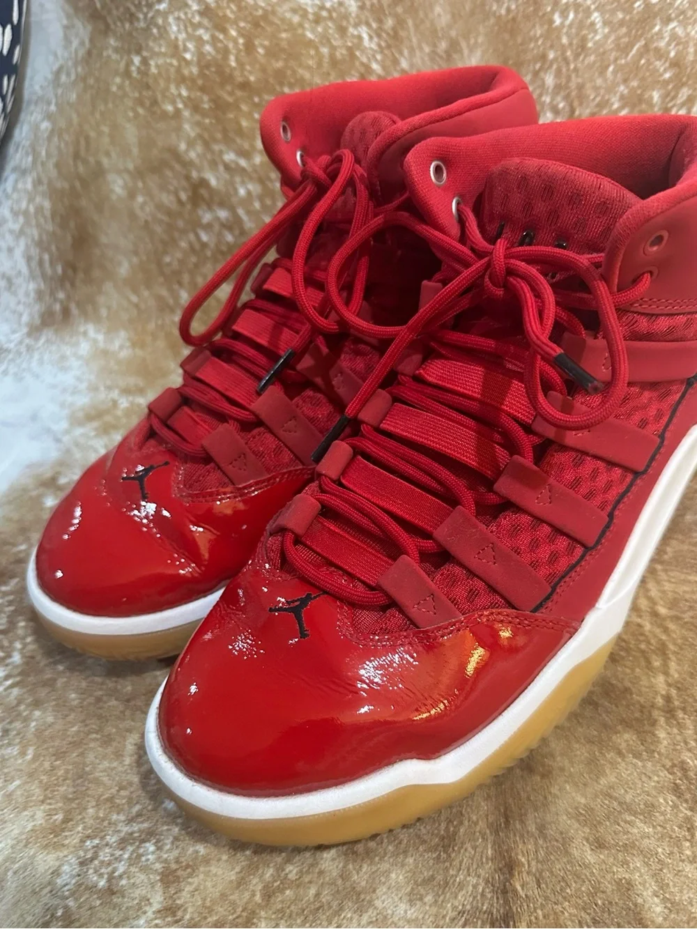 Jordan Men’s Red Patent Leather Basketball Sneakers